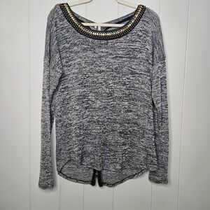 Studio Y Large Black And Gray Sweater Zipper Back Bling Around Neck